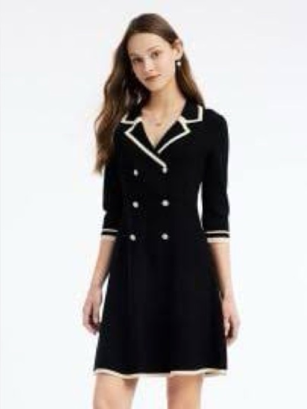 Goelia Double Breasted Knit Dress Black Cream  Trim Pearl Button US Size 6 NWT